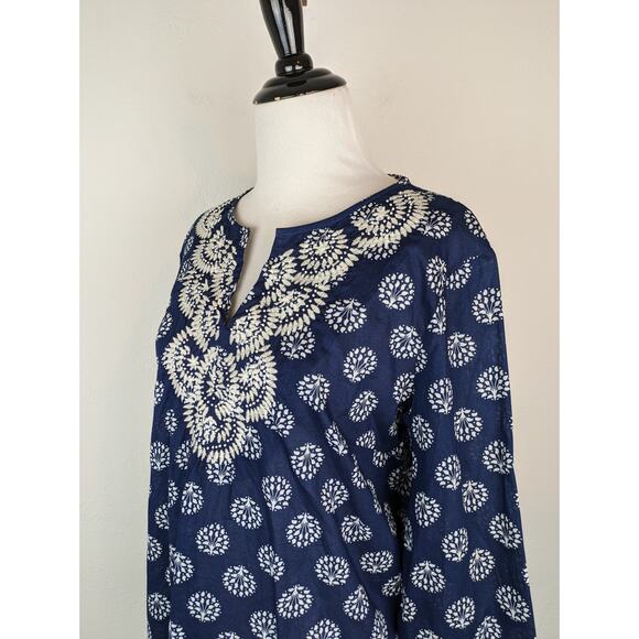 Talbots Top Embroidered Beaded Floral Boho Coastal Cotton Spring Summer Size M - Picture 3 of 13